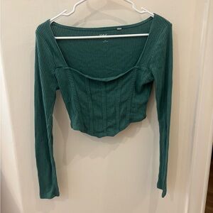 PacSun Green Ribbed Long Sleeve Crop Blouse
